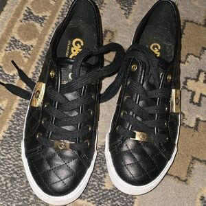 G by Guess Women's Black and Gold Quilted Sneakers